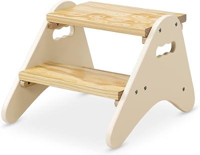 B. toys Ivory Wooden Step Stool for Kids - Safe & Sturdy Design