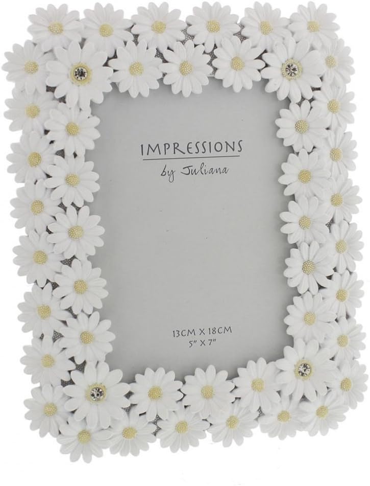 Juliana Impressions ™ Luxury White Daisy Photo Frame With Crystal Elements - Wedding, Family Photo Frame 8 x 10" (20 x 25cm)