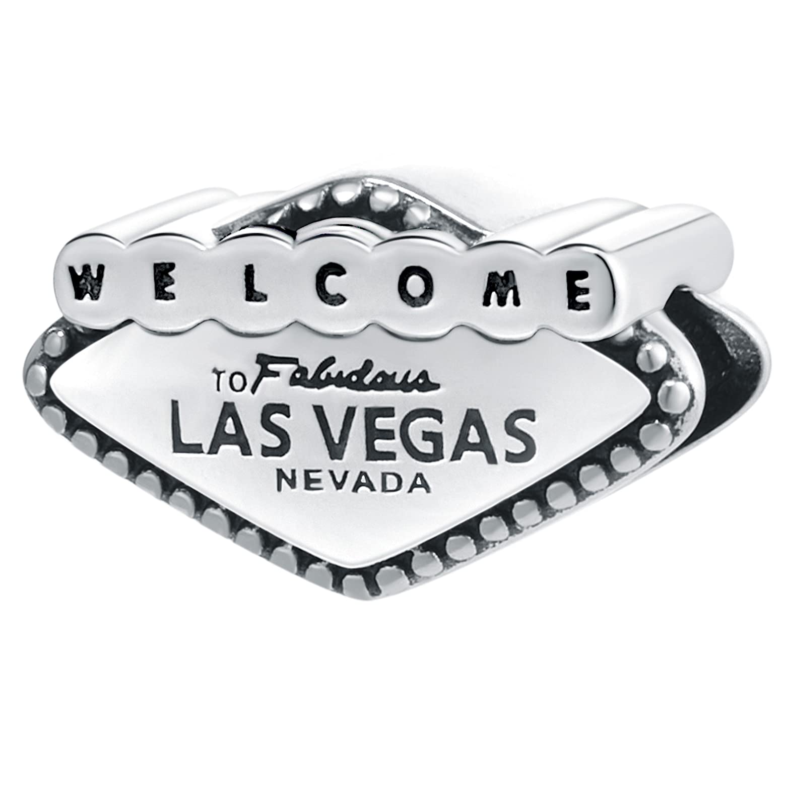 Welcome to Fabulous Las Vegas Nevada Charms, 925 Sterling Silver I Love to Travel Beads, fits Pandora Holiday Bracelet Necklace, Gift for Birthday/Lover/Boyfriend/Girlfriend…