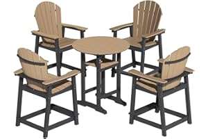 OTSUN 5-Piece HDPE Adirondack Bar Set, 32" Round Bar Table,All-Weather Outdoor Furniture for Patio, Backyard & Deck (Black & Brown)