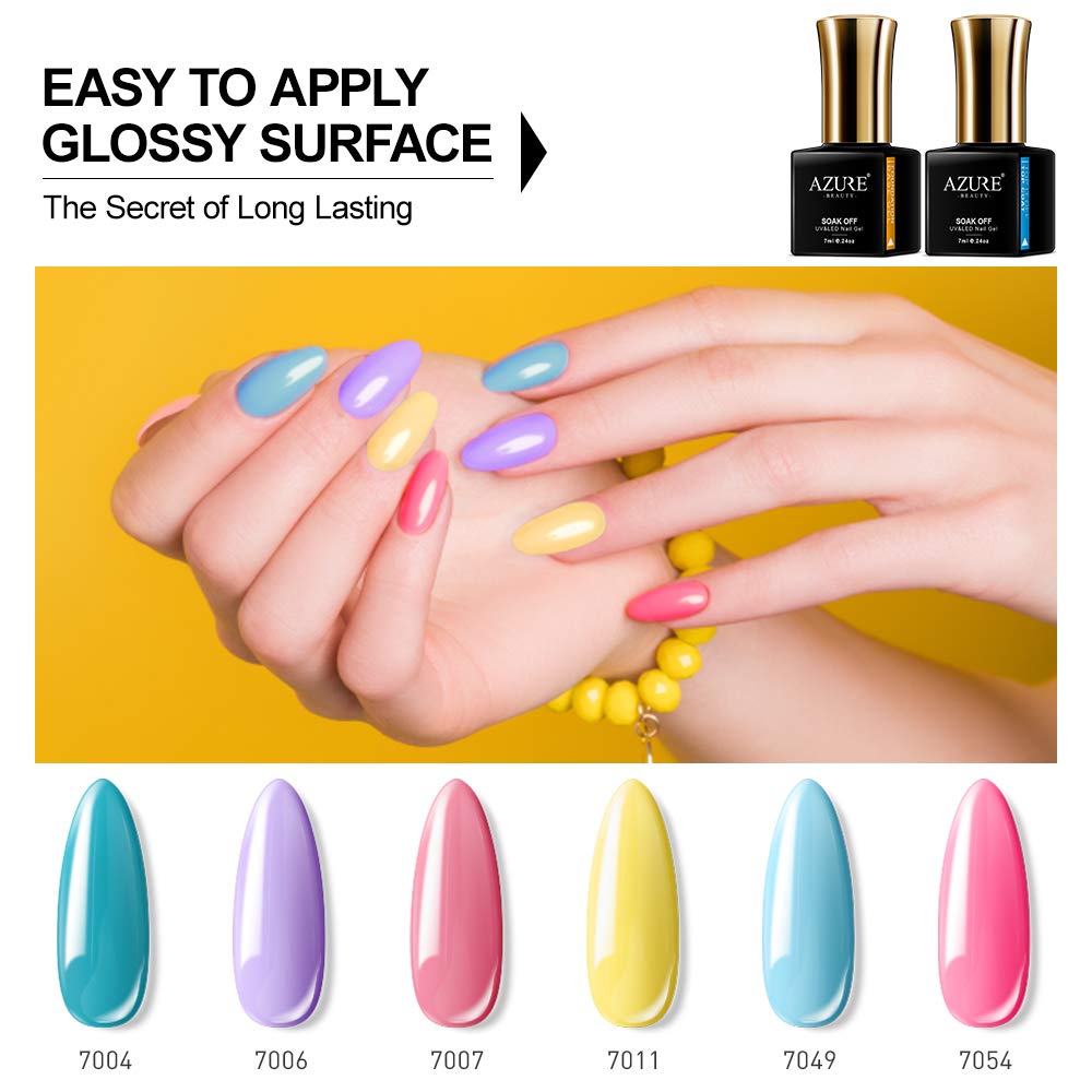 AZUREBEAUTY Gel Nail Polish Set - 6PCS Sweet Candy Neon Colors Nail Art Gift Box, Soak Off UV LED Manicure Bright Color Starter Kit 0.24 OZ