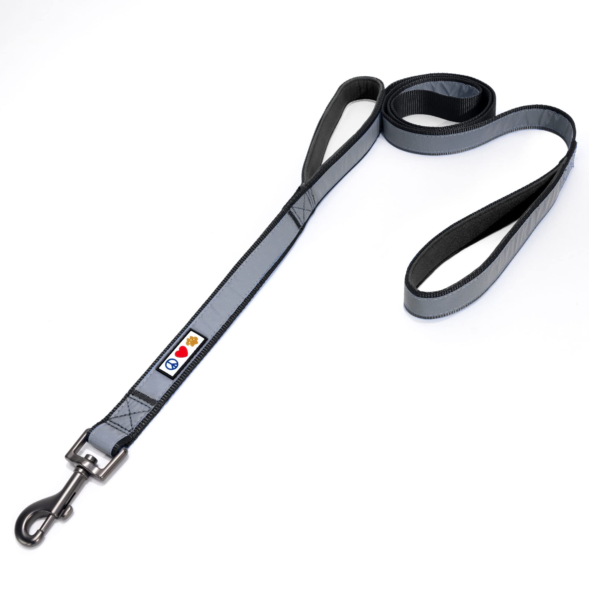 Pawtitas Puppy Dog Training Double Handle Reflective Lead | Reflective Short Dog Lead for Training | Hands Free Running Dog Lead | 1.8 M Reflective Dog Lead Comfortable Padded Handle - Black Lead
