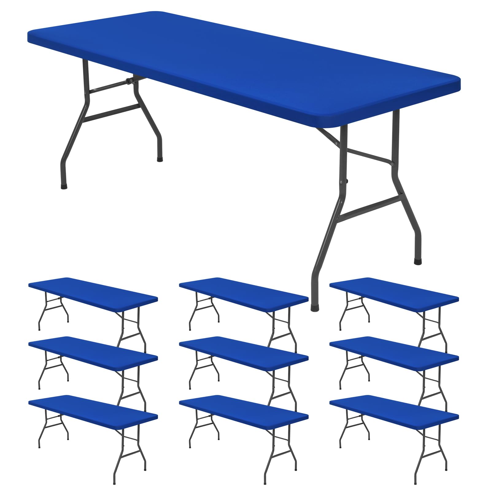 Photo 1 of 10 Pack Stretch Fabric Table Top Cap Cover, fits 6' Tables, Spandex Table Covers Washable Elastic Rectangle Tablecloth Protector for Indoor Outdoor Party Picnic Wedding, Royal Blue, 30" W x 72" L