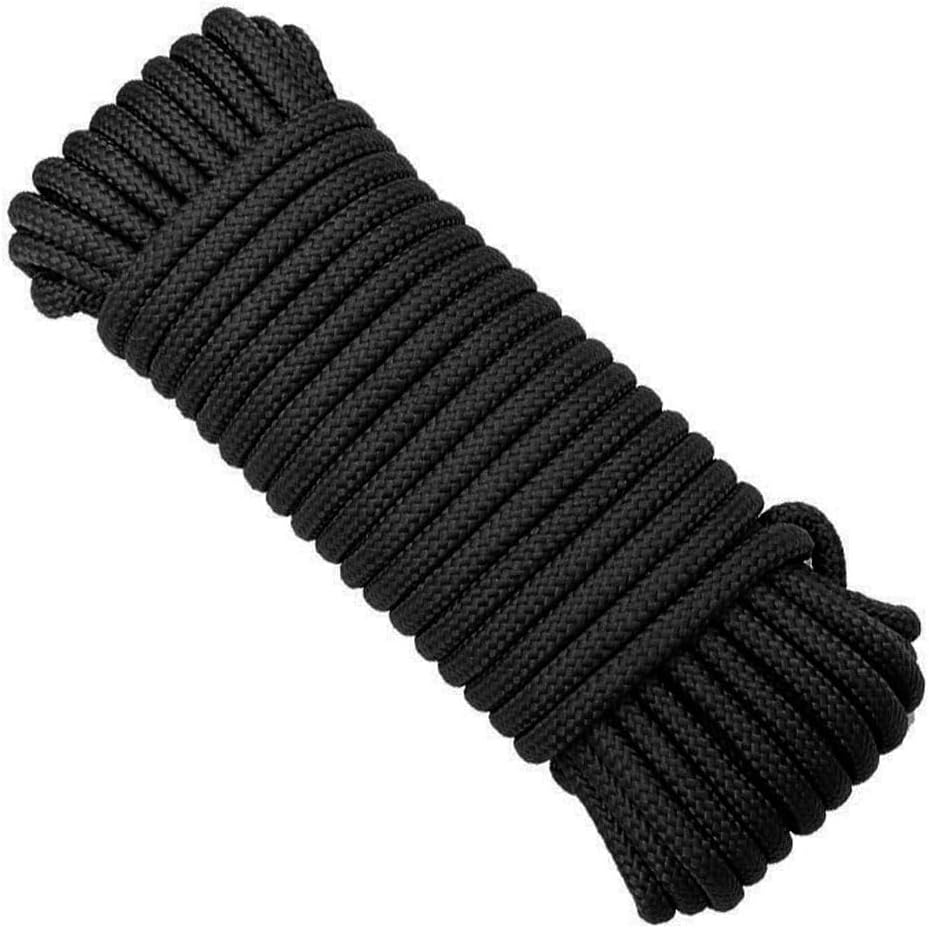 Fuwok Solid Braided Polypropylene Rope Black 6mm 10M Utility Cord for Camping
