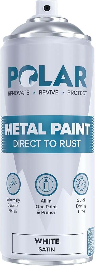 Polar Direct to Rust Satin White Metal Spray Paint 400ml 3 in 1