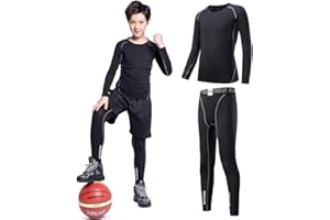 Tesuwel 2/3/4 Pcs Boys Girls Base Layer Athletic Compression Leggings and Shirts Thermal Underwear Set Running Pants Tights
