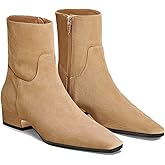 Coutgo Womens Booties Low Heel Ankle Boots Square Pointed Toe Chunky Heel Side Zipper Dressy Fall Boots Shoes