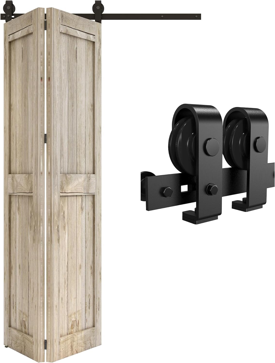 QINAIXQM 2.5FT/76CM Sliding Door Track Folding Door Hardware Kit Closet Rail Roller 2 Doors Accessory fits Maximum Single Door Leaf Width: 36CM, Excluding Door Panels