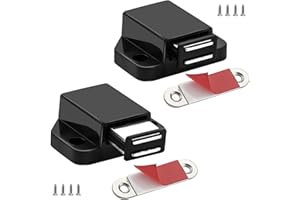 Small Magnetic Push to Open Cabinet Hardware CBRIVE 2 Pack Push to Open Door Latch Push Latches for Hidden Door Push Release Drawer Pull Touch Lock Tip On RV Closet Close Strong Pop Out, Black