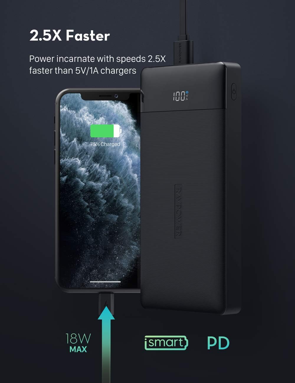 RAVPower Portable Charger 20000mAh PD 3.0 Power Bank QC 3.0 18W USB C External Battery Pack Tri-input and Tri-output Cell Phone Charger Battery for iPhone, Samsung Galaxy and More