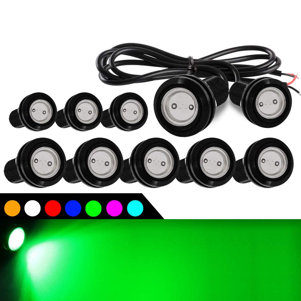 10pcs 9W 18mm Eagle Eye LED Light DRL Fog Light Motorcycle Light Daytime Running Lights DRL Tail Backup Light Car Motor Marker Lights(Green)