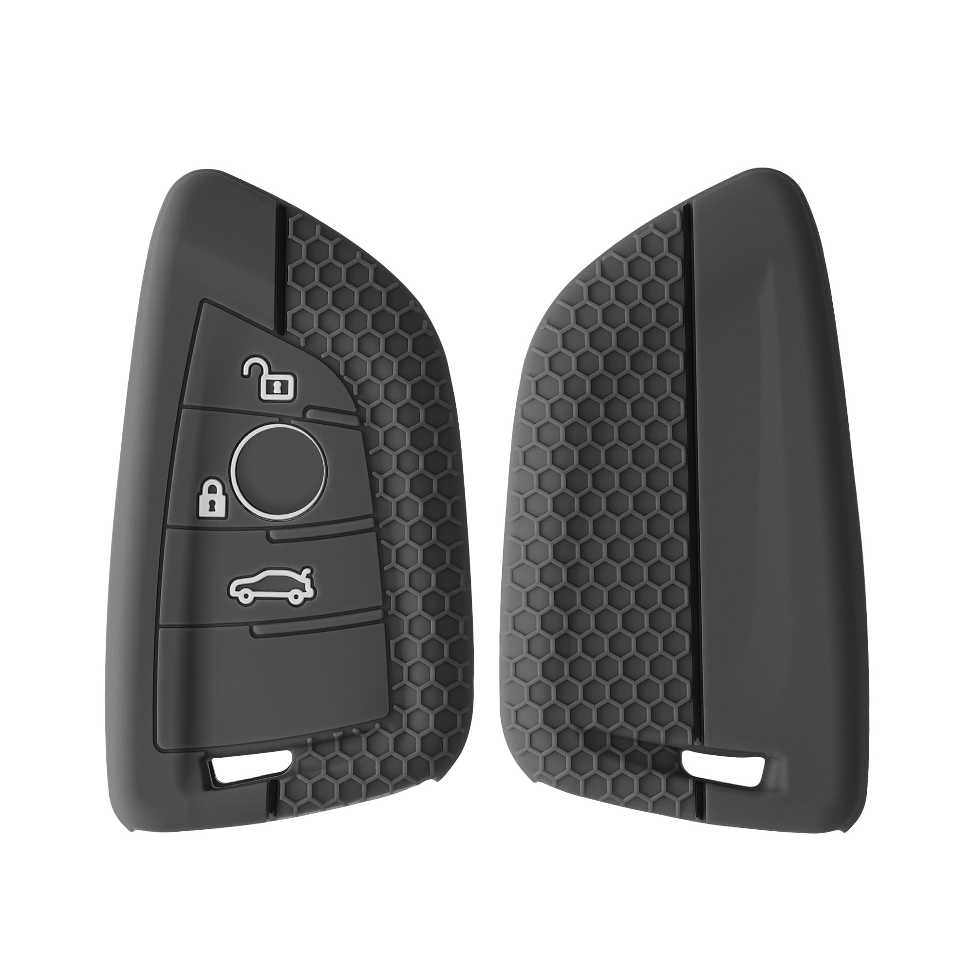 kwmobile Car Key Cover - Compatible with BMW 3-Tasten Smart Key Autoschlüssel - Silicone Protective Case - Grey/Black