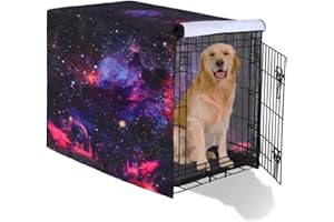 KYKU Purple Galaxy Dog Crate Cover Privacy Space Camo Designer 3D Print Pattern Funny Cute Kennel Pet Cage Cover Waterproof Heavy Duty for 24in, 30in, 36in, 42in, 48in Dog Crate (30 Inch, Galaxy)