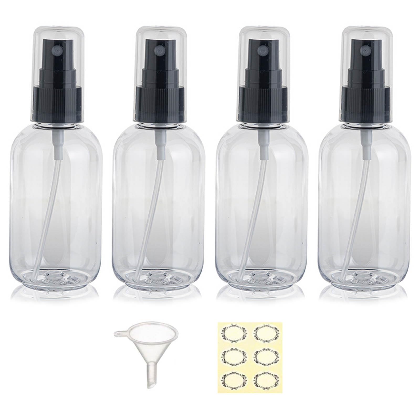 Apstaqeoo 4Pcs 80Ml Travel Bottles Plastic Sprayer Bottle Dispenser for Toiletries, Empty Refillable Pump Bottle TSA Approved Travel Container with Funnel & Labels for Liquid Cosmetic (Clear)