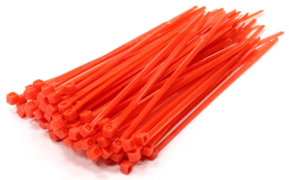 100 Red Cable Ties, Strong Nylon, 100mm x 2.5mm