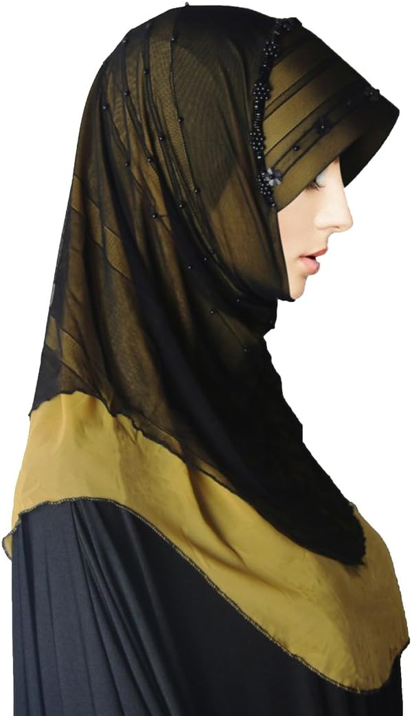 Aishah Women Jersey Studded Satin Maxi Hijab Border Scarf Plain Shawl Abaya