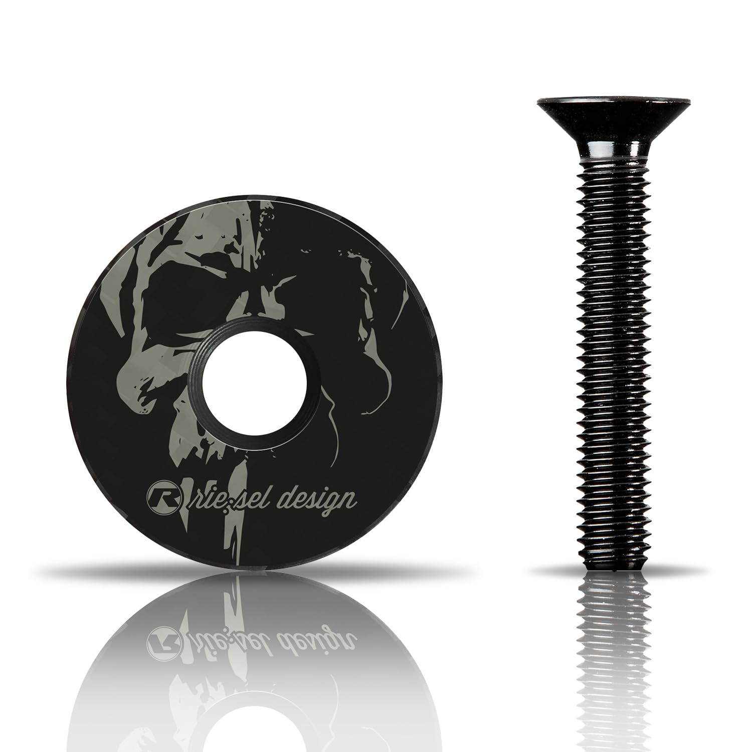 Riesel Design® – stem:Cap – Carbon – Ahead Cap with Aluminium Screw for Road Bike, Gravel, Cyclocross, MTB/Stem & Headset Cap for All Fork Shafts, Stems with 1 1/8 Inch (Skull)