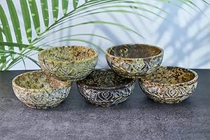 Ajuny Soapstone Natural Smudge Pot | Stone Bowl | Scrying And Smudge Bowl Handmade Leaf Carved Design Household Kitchen Table Decorative Gift 5 Inch