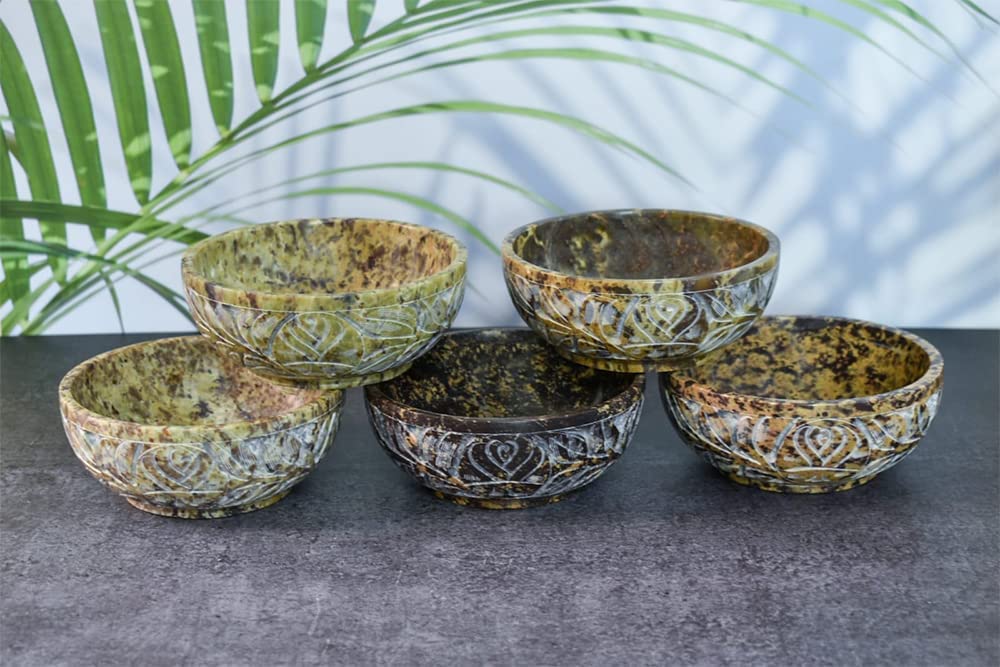 Ajuny Handmade Soapstone Scrying and Smudge Bowl - Handcarved Pot Pourri Ritual Bowls Kitchen Table Decor Gift (5" x 5" x 2") — image 1