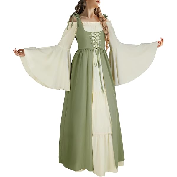 Vestido Gótico Medieval Para Mujer – Cuello Cuadrado, Mangas Trompeta, Estilo Oscuro Vintage Para Cosplay Y Fiestas De Disfraces
