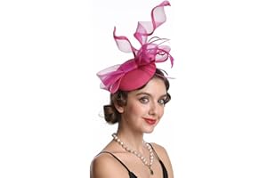 Haojing Feather Fascinator Hat for Women Vintage Bridal Headpiece Wedding Derby Hat