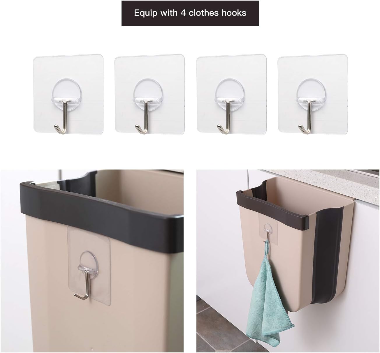 Foldable Trash Bin Hanging Waste Bin Under Kitchen Sink,Wall Trash Can Plastic Wastebasket Over Cabinet Door with Top Ring to Fix Garbage Bag (Gray): Home & Kitchen