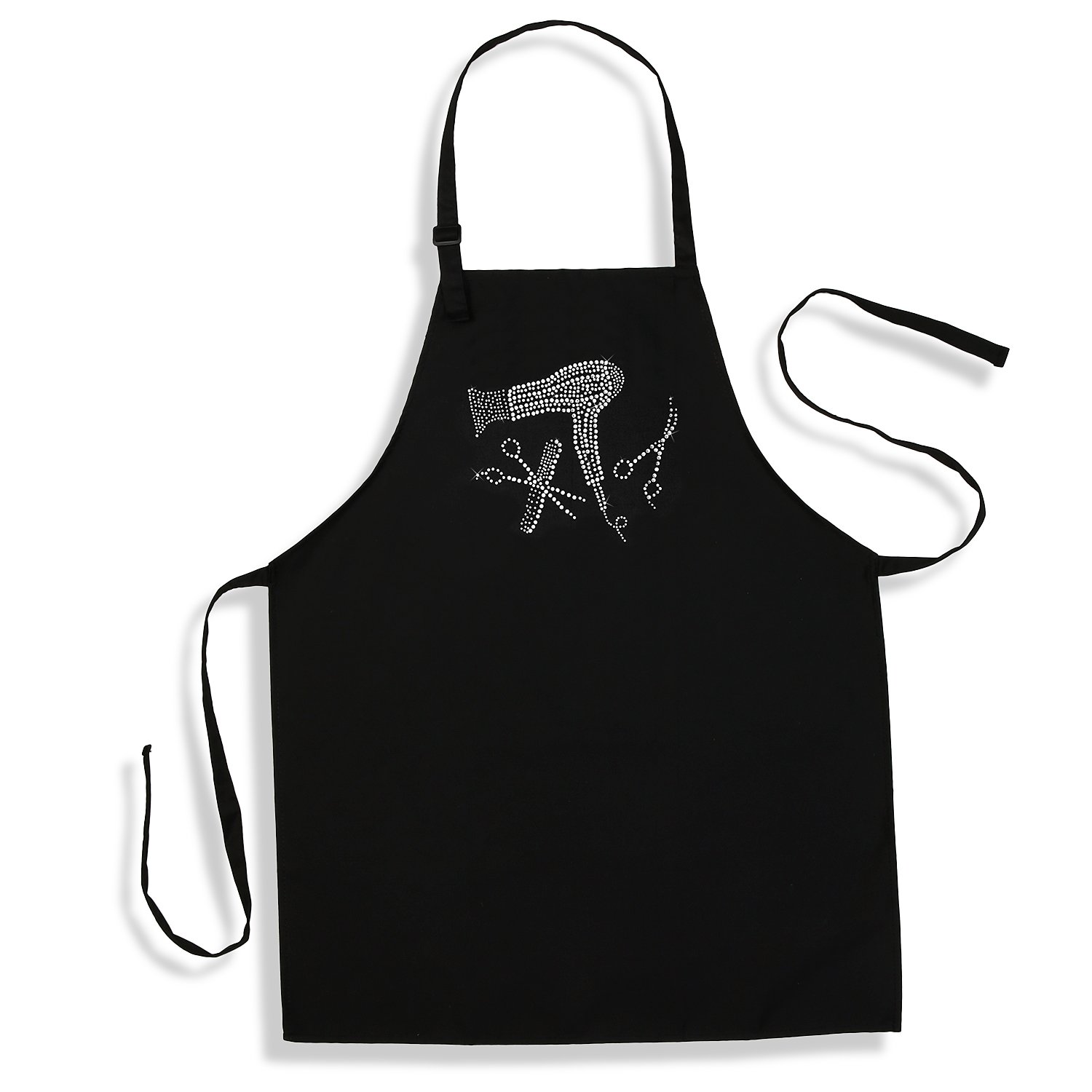 Hair Stylist Salon Apron with Rhinestone Scissor and Comb Design, Black with 3 Pockets: Beauty