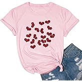Valentines Shirts for Women Cute Love Heart Graphic Tees Short Sleeve Teacher Gift Tops
