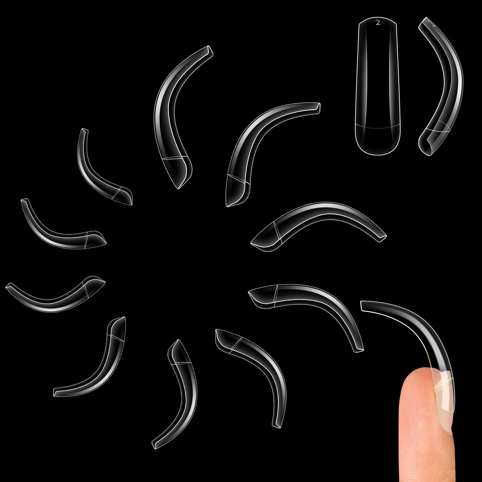 NOVO OVO 500 pcs Hawk Curved Eagle Claw Transparent Clear Cystal Extra Super Extreme Deep Curve Half Cover Short Square Tapered False Nail Extension Tips Acrylic Nail 10 Sizes in Bag for Halloween — image 1
