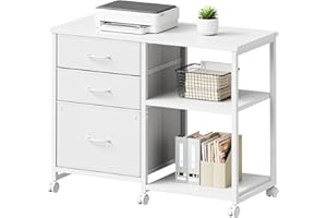 3 Drawer File Cabinet with Wheels Rolling Printer Stand with Open Storage Shelf Fabric Lateral Filing Cabinet for Home Office