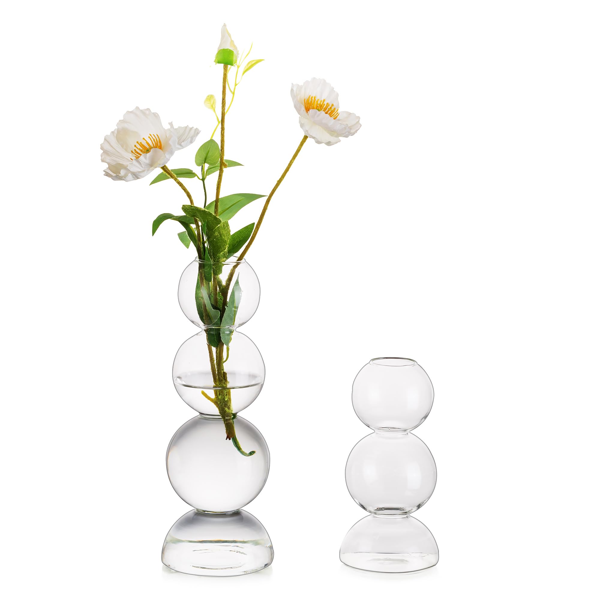 Photo 1 of Glass Bubble Vases for Flowers, Hewory 2pcs Clear Unique Cute Single Flower Vase for Centerpieces, Funky Aesthetic Vase Skinny Bud Vase, Cool Groovy Decor for Home Living Room Bedroom Office Tabletop