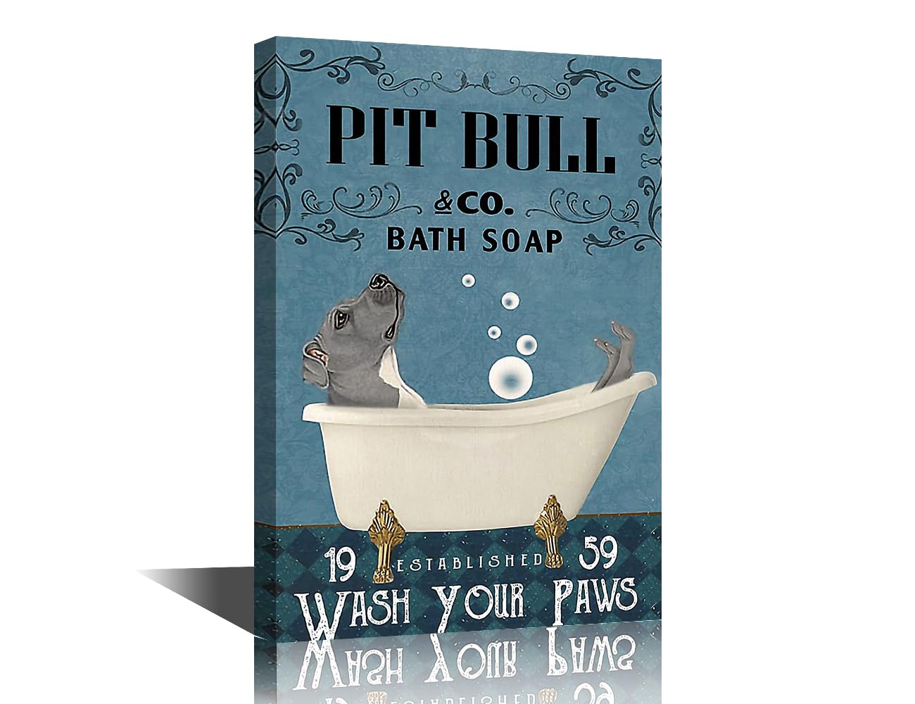 Funny Decor Pit Bull Bathroom Wall Decor Dog Poster Farmhouse Decor Bulldog Canvas Framed Wall Art Bathtub Decor Home Toilet Wall Decoration Ready to Hang - 18" Wx12 H — image 1