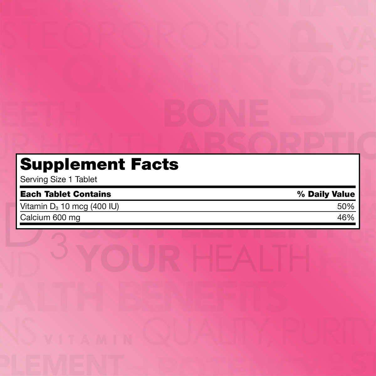 Kirkland Signature Calcium 600 mg. with Vitamin D3, 500 Tablets (2 Pack)