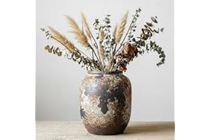 Rustic Ceramic Vase, 9.3" Tall Farmhouse Terracotta Vases, Vintage Handmade Terracotta Wabi Sabi Decorative Vase for Living R