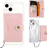 ZICISI Magnetic Wallet with 5 Card Holders Compatible with MagSafe for iPhone 17/16/15/14 Pro Max/14 Pro/14 Plus/13/12 Series with RFID Protected,Vegan Leather,Pink