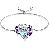 Plesitep Dragon Bracelet for Women Sterling Silver Dragon Bracelet with Purple Heart Crystal Jewelry Gift for Women