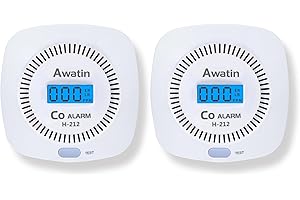 AWATIN 2 Pack Carbon Monoxide Detectors - Carbon Monoxide Alarm Battery Powered, CO Detectors with Digital Display for Home, Easy to Install