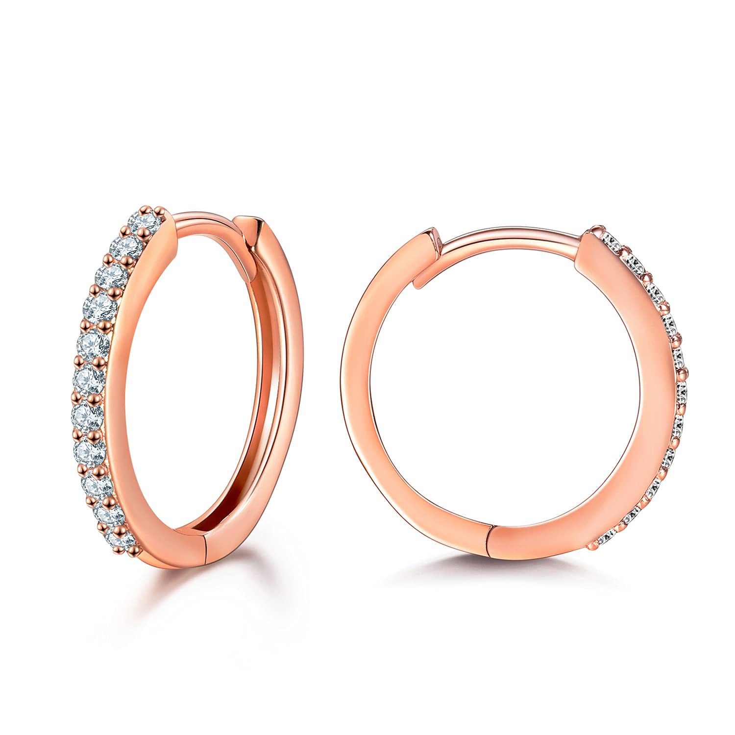 wynn's Silver Earrings for Women - S925 Sterling Silver Hoop Earrings | Gold Earrings for Women Girls, Cartilage Sleeper Earrings, Huggie Hoop Earrings with Cubic Zirconia, 12mm Rose Gold Earrings