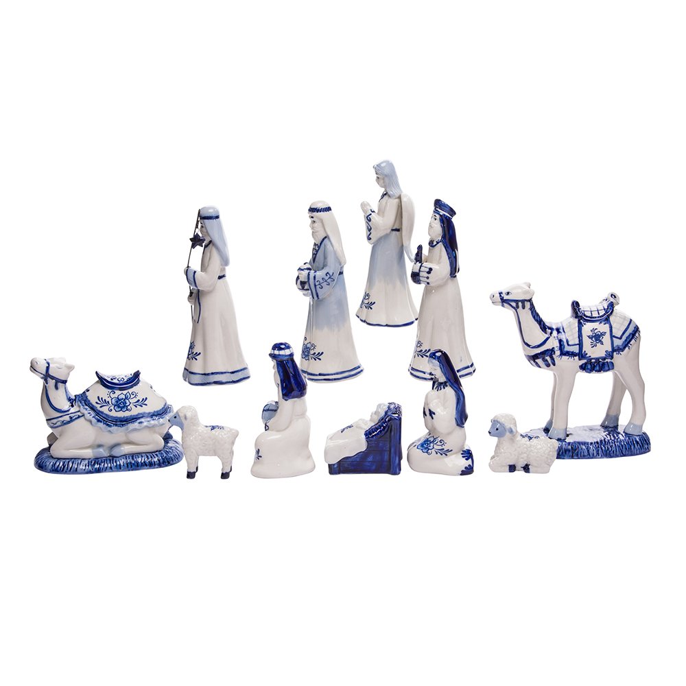 Kurt Adler 1.97Inch by 6.7Inch Porcelain Delft Blue 11Piece Nativity