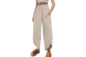Caracilia Women Casual Linen High Waisted Wide Leg Baggy Palazzo Capri Pants Summer 2024 Trendy Outfits