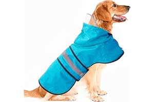 DADANFLY Dog Raincoat Waterproof Reflective Slicker - Lightweight Breathable Hooded Poncho Rain Coat Jacket with Adjustable Belly Strap and Leash Hole for Small Medium Large Dogs (X-Large, Blue)