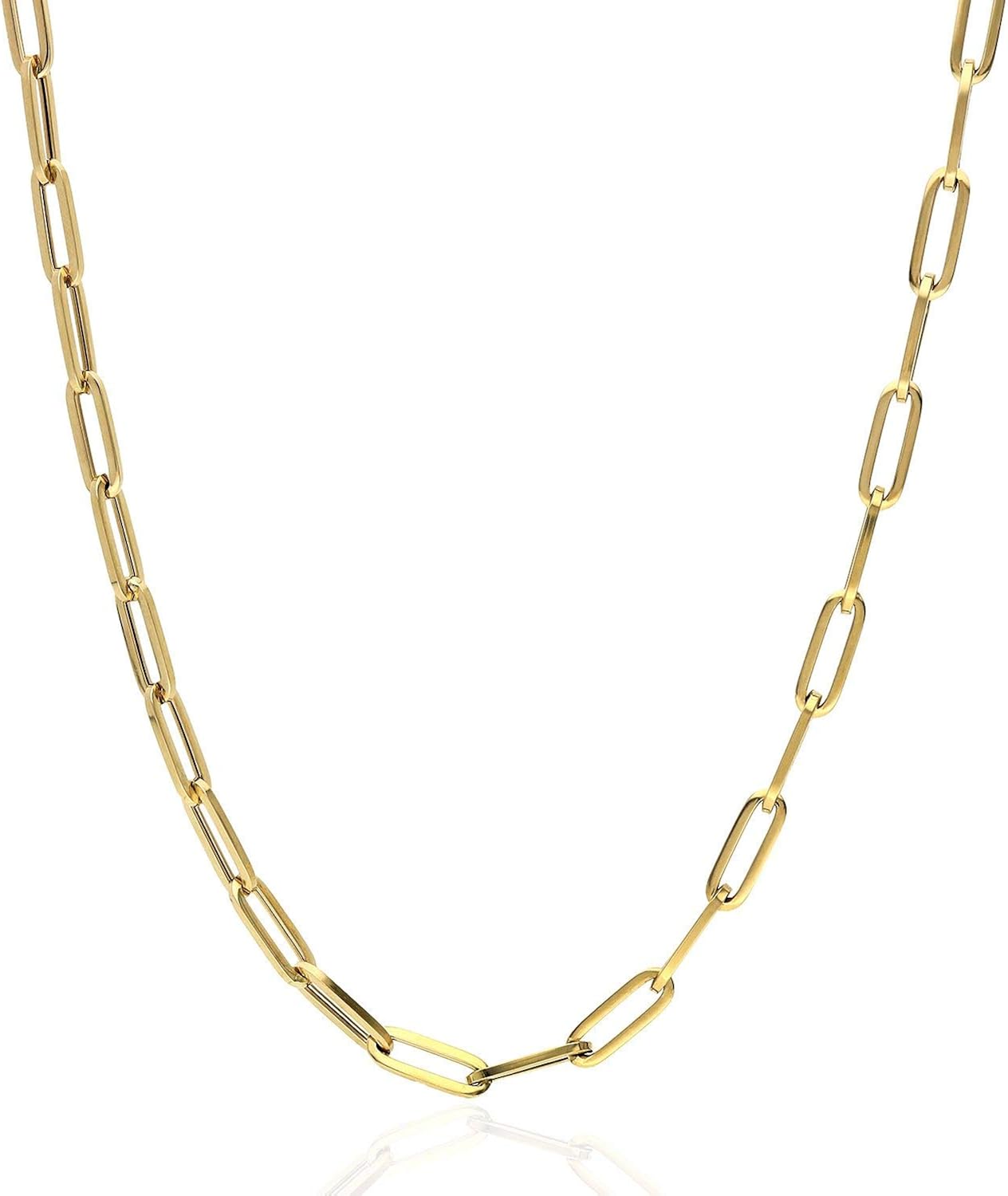 14K Yellow Gold 4mm Paperclip Elongated Open Chain Necklace 16" 18" 20