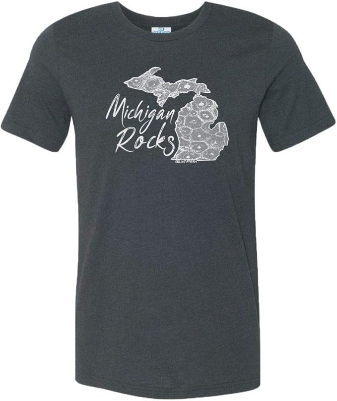 Michigan Rocks Petoskey Stone Men's Crew TShirt Heather