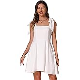 Allegra K Spaghetti Strap Dresses for Women's Casual Tie Shoulder Smocked Mini Dress Sundress