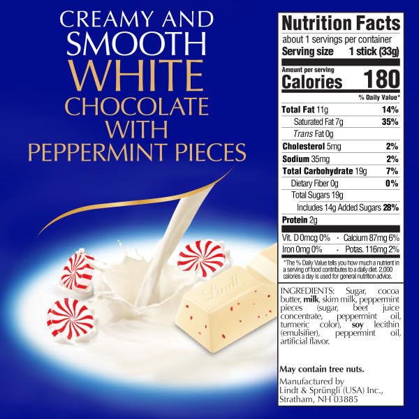 LINDT CLASSIC RECIPE HOLIDAY WHITE CHOCOLATE PEPPERMINT CANDY STICK, 1.2 OZ.