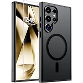 SUPFINE Magnetic for Samsung Galaxy S24 Ultra Case with Screen Protector, (Built-in Magnets) (Military Grade Drop Protection) Slim Translucent Shockproof Phone Case,Black