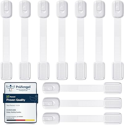ECHOCUBE Cupboard Locks 10 Pack Adjustable Baby Proof Cabinet Locks White