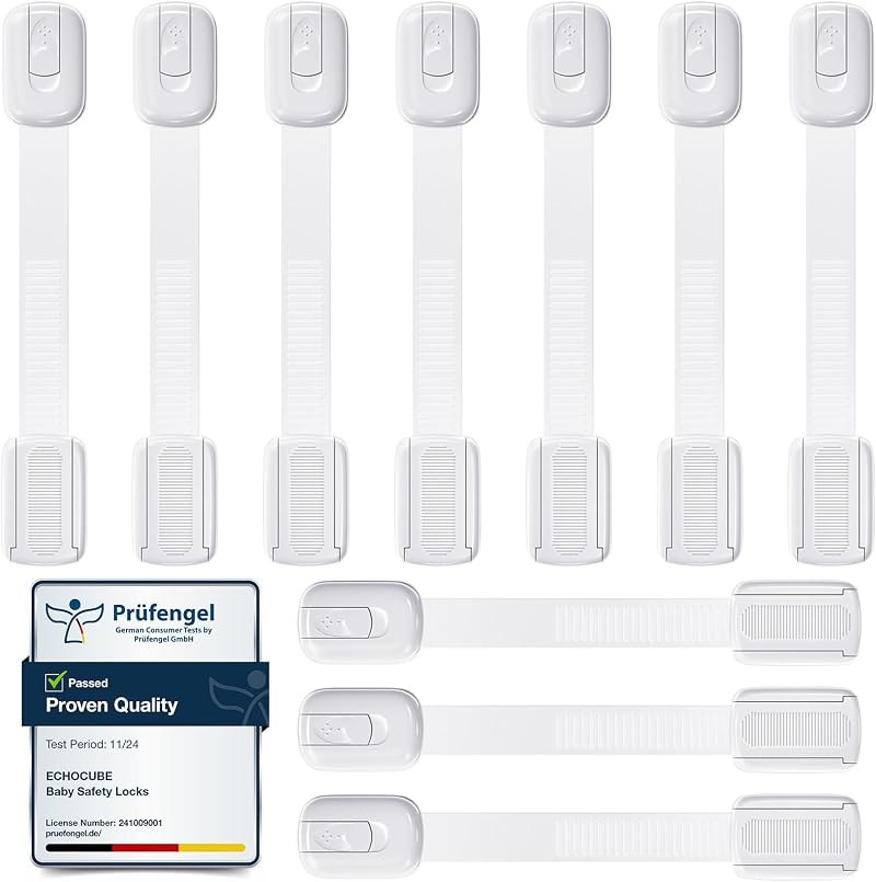 ECHOCUBE Cupboard Locks 10 Pack Adjustable Baby Proof Cabinet Locks White