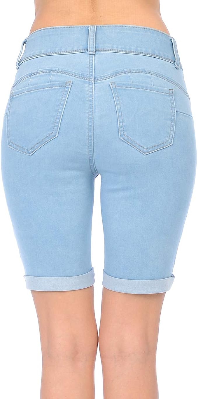 Wax Jean Women S Juniors Butt I Love You High Rise Push Up 2 Button Bermuda Denim Shorts At Amazon Women S Clothing Store