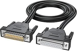 JUXINICE DB25 Male to Female Cable - 6FT, Double-Shielded with Foil & Metal Braid, D-SUB 25 PIN RS232 Serial Cable in Black